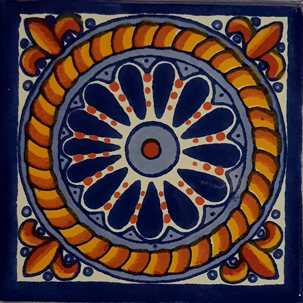 4.2" x 4.2" 9pcs TalaMex Lazo Mexican Clay Tile Handmade Talavera Backsplash Mosaic
