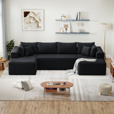 Boneless 132'' Modular Boneless Couches For Living Room, Corduroy Deep Seat Sofa With 2 Chaise Lounges And 1 Loveseat