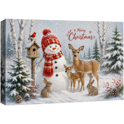 «Christmas Snowman Deer Woodland», reproduction de toile de crèche, impression encadrée sur toile