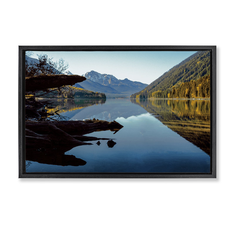 Cadre flottant Evergreen Miroirs River Reflection, design par Madison Starnes, Cadre flottant noir de jais, H 17 po x l 25 po