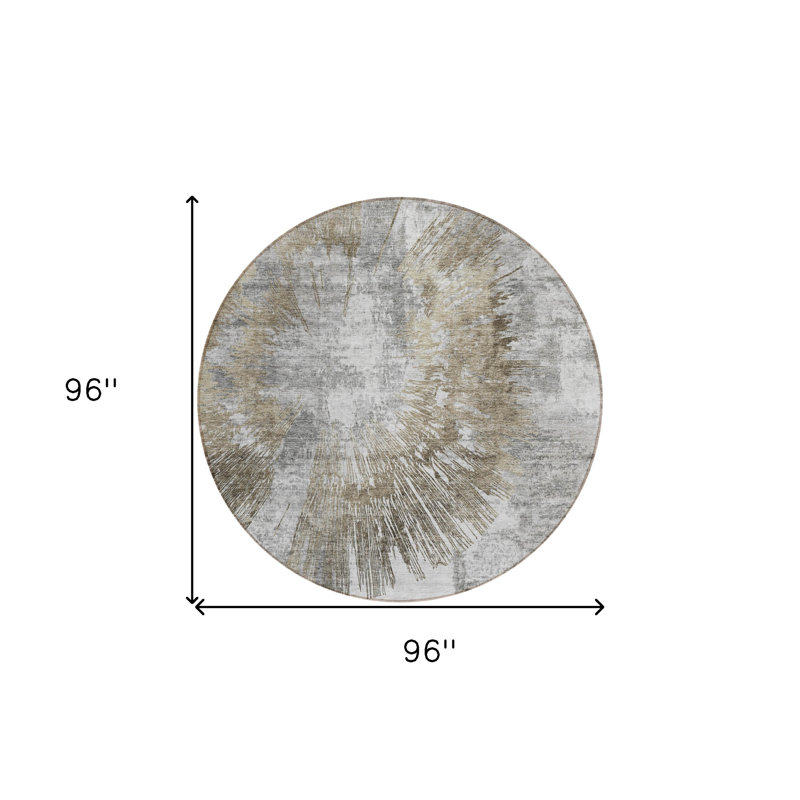 Tapis extérieur rond lavable abstrait beige et brun 8 pi