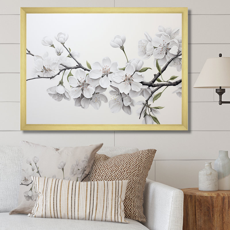Fleur de cerisier blanc minimaliste et minimaliste II, Cadre doré, H 24 po x l 32 po x P 1 po