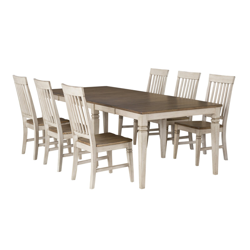 Ensemble de salle à manger extensible en bois massif 7 pièces Chanequa, 7 pièces : table, 6 chaises