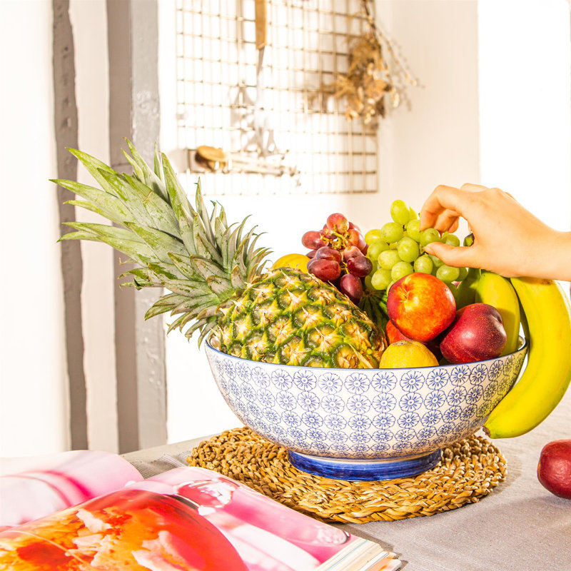 Nicola Spring - Hand-Printed Fruit Bowl - 31.5cm - Navy