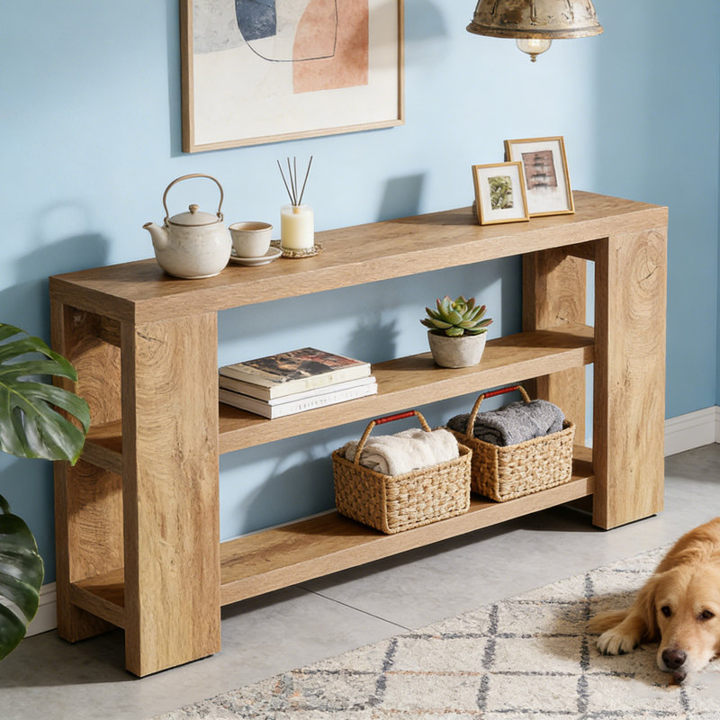 Table console 70,9 po, table de vestibule à 3 niveaux en bois