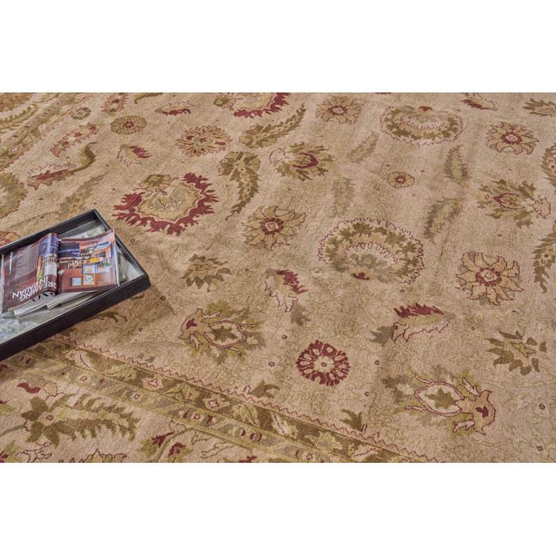 Ivory Floral Hand-Knotted Wool Rectangular Area Rug 11'7" x 14'4"
