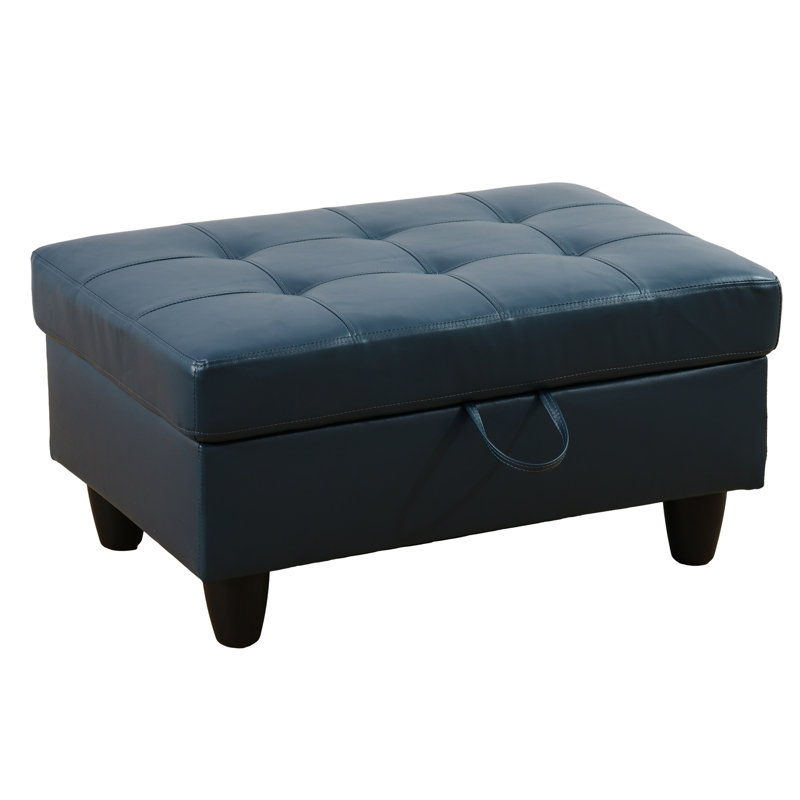 Faux Leather Ottoman, Peacock Blue Faux Leather