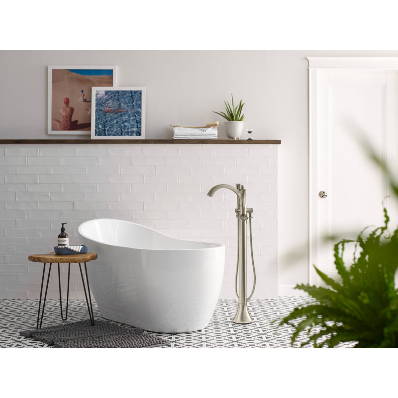 Wynford Single Handle Floor Mounted Freestanding Tub Filler, Brushed Nickel