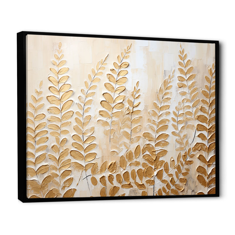 Fougères dorées, escapade silencieuse sur toile, Cadre flottant noir, H 30 po x l 40 po x P 1,5 po