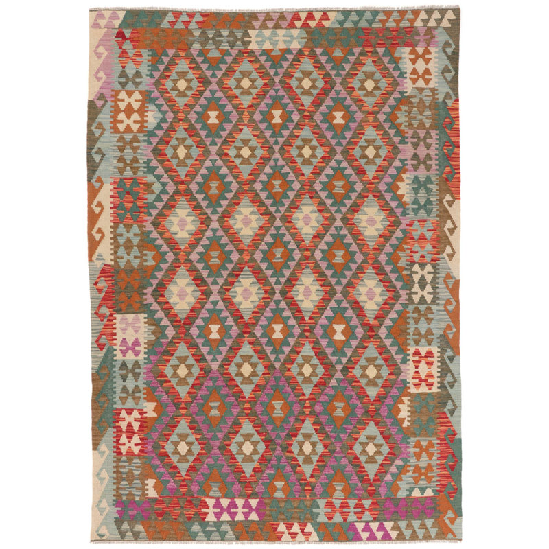 Rectangle 173 cm x 250 cm Geometric Hand Woven Kilim Area Rug