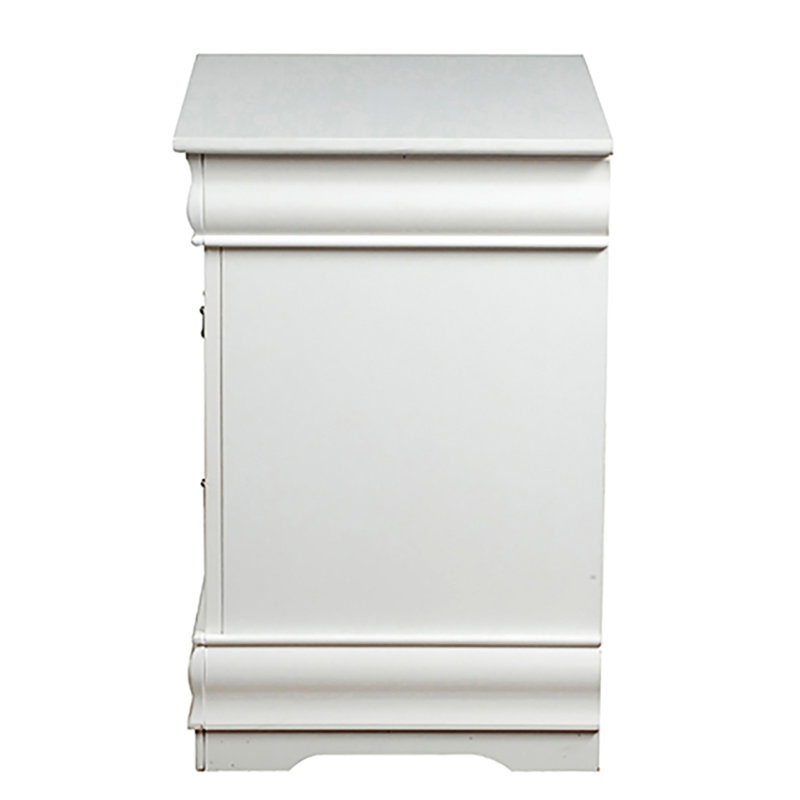 Table de chevet 2 chambres en blanc pur - pin massif, poignées magnétiques avec optimisation du rangement, Blanc