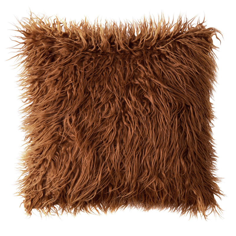 Housse de coussin carré en fausse fourrure avec insert, 18 po x 18 po, Caramel, Polyester