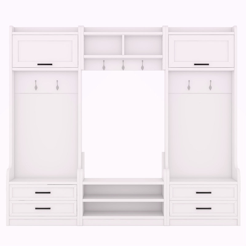 4-In-1 Detachable Hall Tree With Storage And 7 Hooks, Multiple Functions Hallway Coat Rack With Storage Drawers And Cabinet Shoe Bench For Entryway Hallway