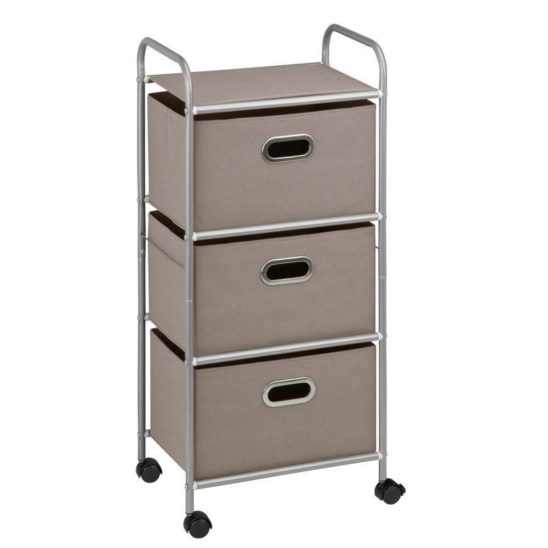Gray Fabric 3-Drawer Rolling Storage Cart with Steel Frame