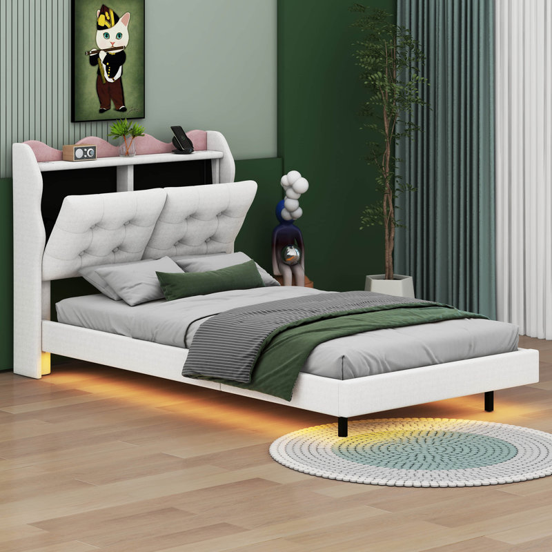 Structure de lit plateforme Kinzi, Simple, Beige