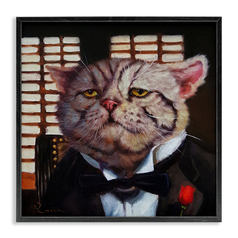 «Tuxedo Adorned Cat», art de la giclée encadrée, design par Lucia Heffernan, Giclée encadrée noir minuit, H 24 po x l 24 po