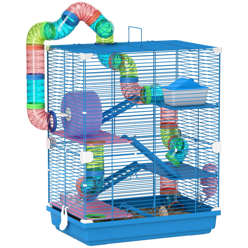 5 Tier Hamster Cage Carrier Habitat with Exercise Wheels Blue