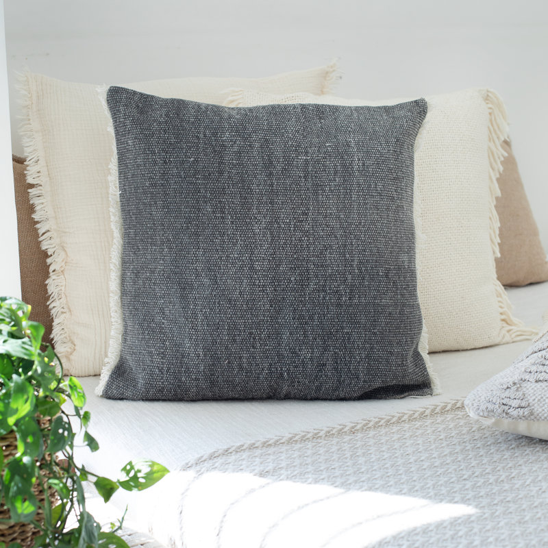 Asadbek Square Cotton Pillow Cover & Insert, Gray