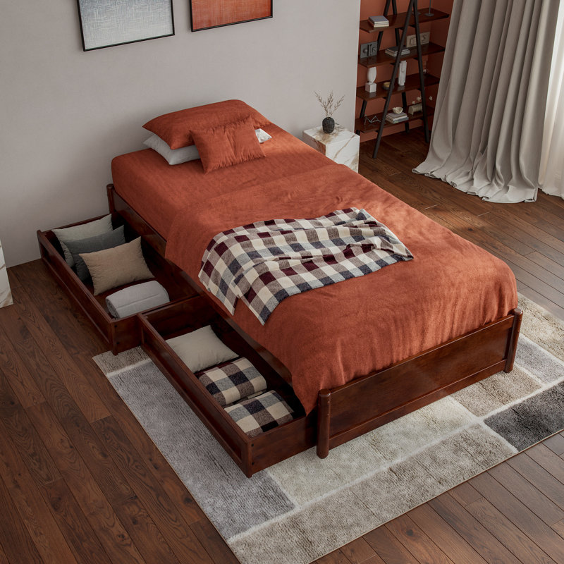 Lamariah Solid Wood Platform Storage Bed, Twin XL, Walnut