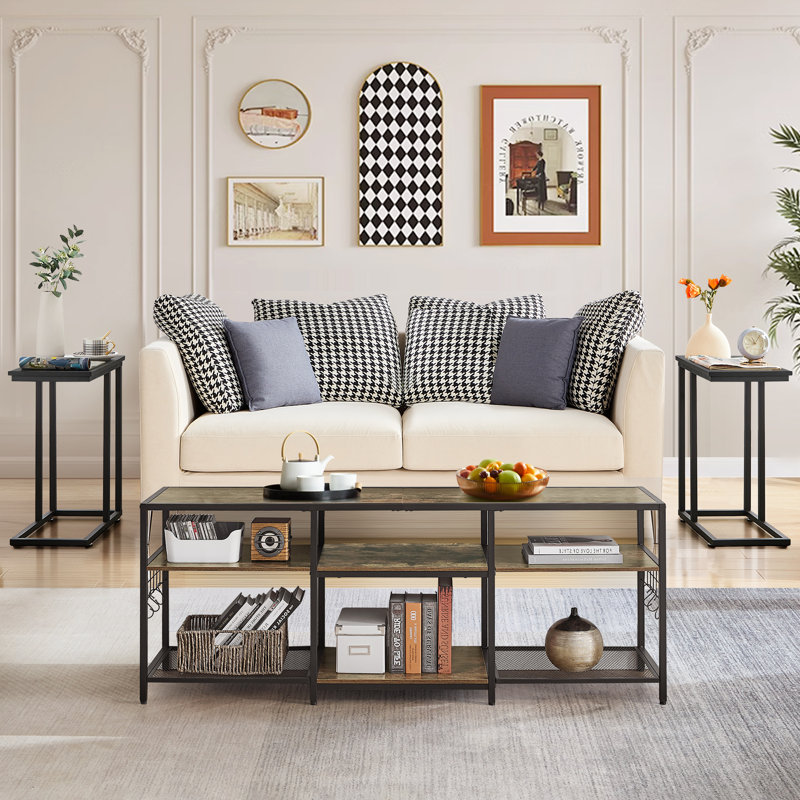 Racavan 3 - Piece Living Room Table Set, Black/Brown