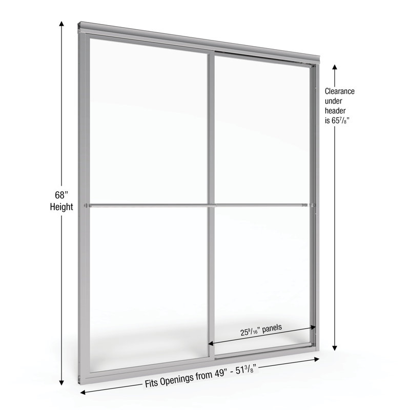Deluxe 49" W x 68" H Bypass Framed Shower Door, Silver, Rain