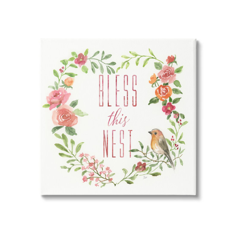 Couronne de cœur «Bless this Nest Family» par Nan - Peinture, H 30 po x l 30 po x P 1,5 po, Toile tendue