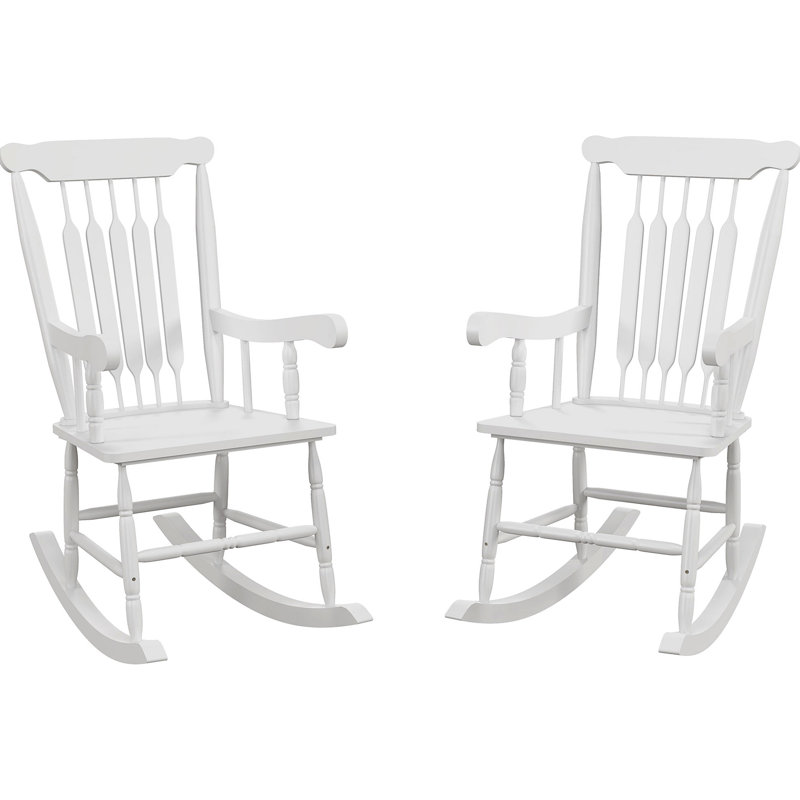 Ensemble de 2 chaises berçantes d'extérieur en bois, 350 lb Balancelles de véranda avec dossier haut pour jardin, patio, balcon