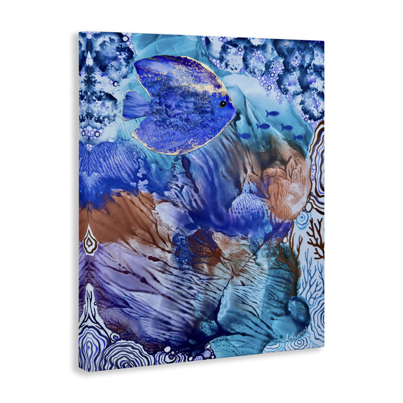 Toile sous-marine, vie marine, design par Amy Tieman, H 20 po x l 16 po