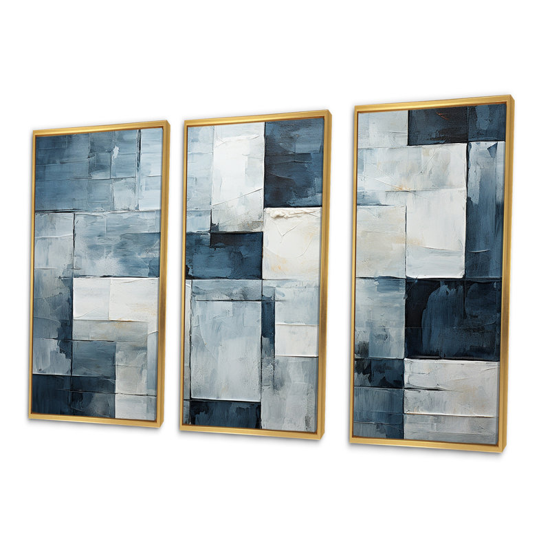 Cubisme gris monochromatique abstraction - ensemble de reproductions d'art mural cubisme, Cadre flottant doré