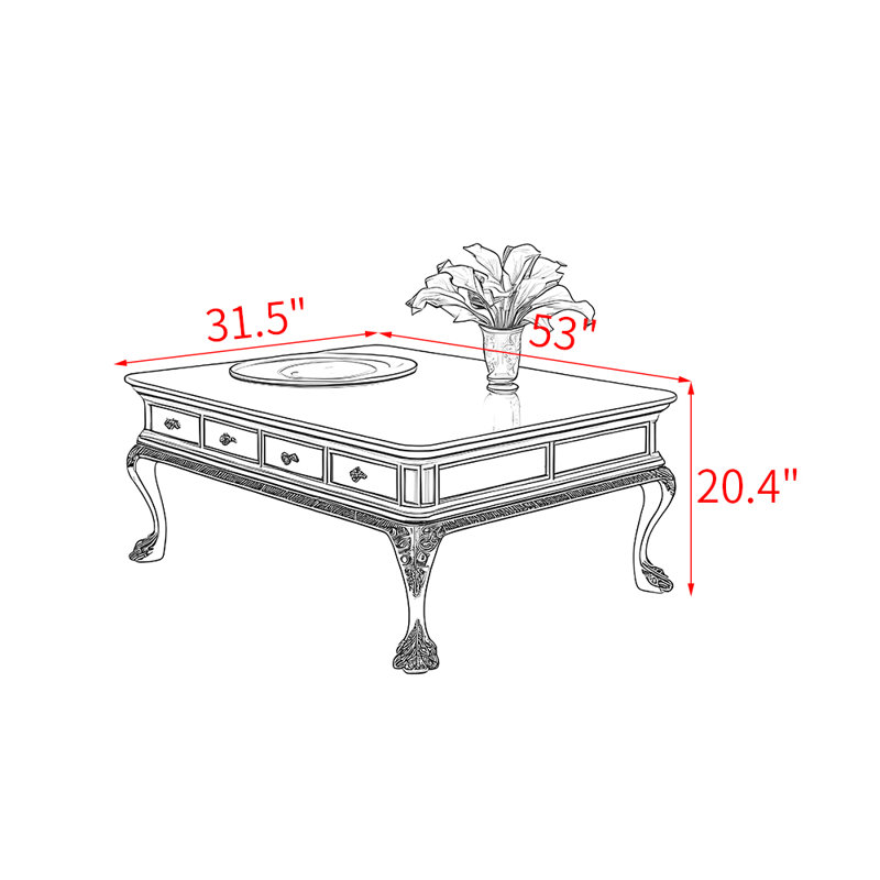 American-style carved rectangular coffee table