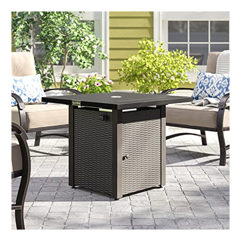 28in Outdoor Propane Fire Pit Table, 50,000BTU, Outside Gas Dinning Fire Table with Lid, Rattan & Wicker-Look, Lava Stone, ETL Certification, with Adjustable Flame Apply to Garden Patio Backyard