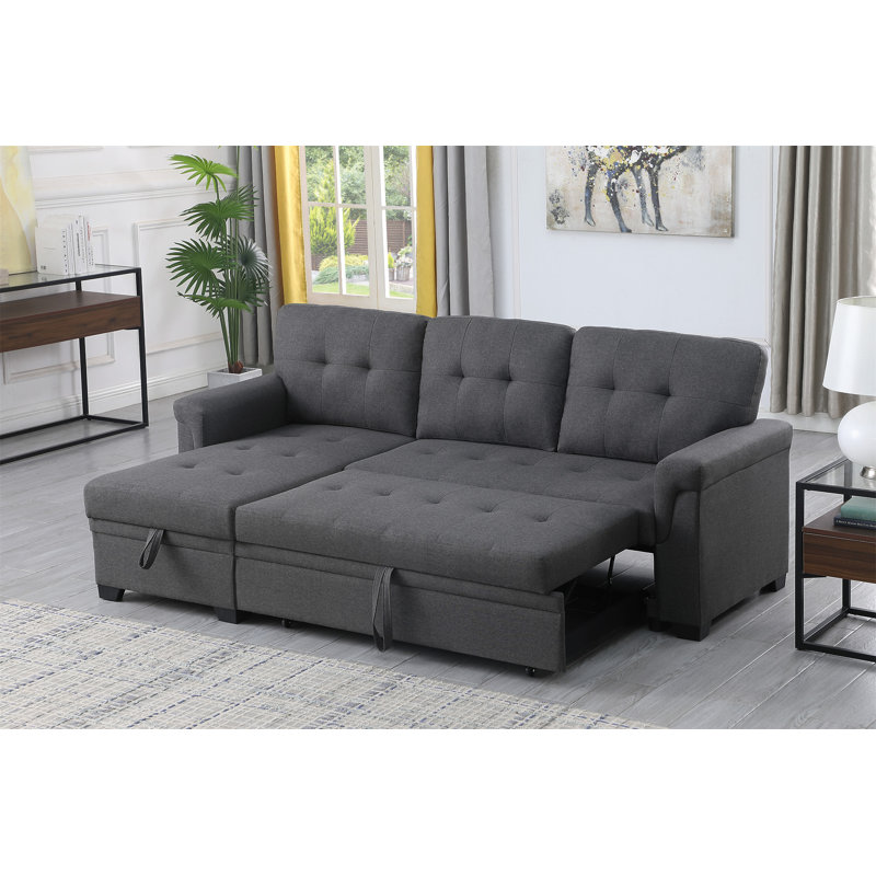 Canapé-lit et chaise longue réversible de 84 po Elleanna, Velours gris anthracite, Left Hand Facing