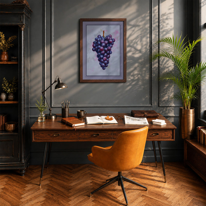 Cluster of Grapes Botanical - Framed Print, A1 - 84.1 x 59.4 cm, Oak