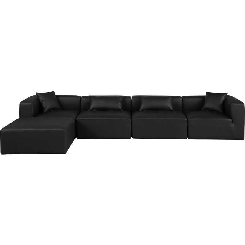 Canapé modulaire en similicuir 5 pièces, Cuir végétalien noir