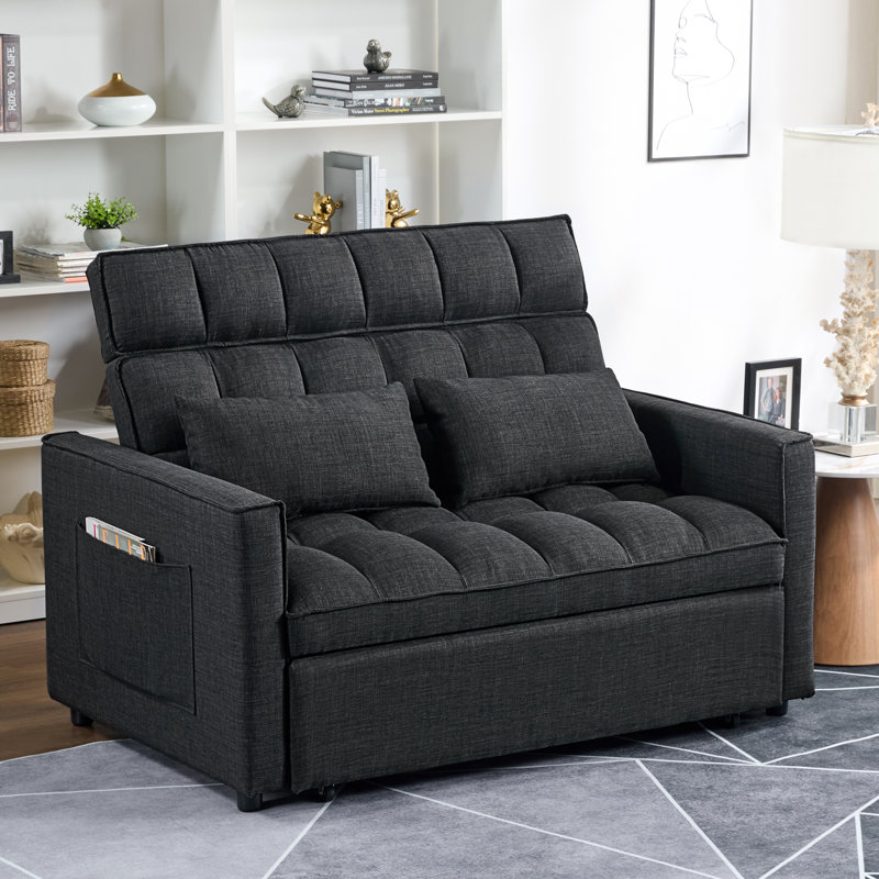 Nangle 53" Wide Modern Upholstery Reclining Sleeper Sofa With Adjustable Backrest, Dark Gray