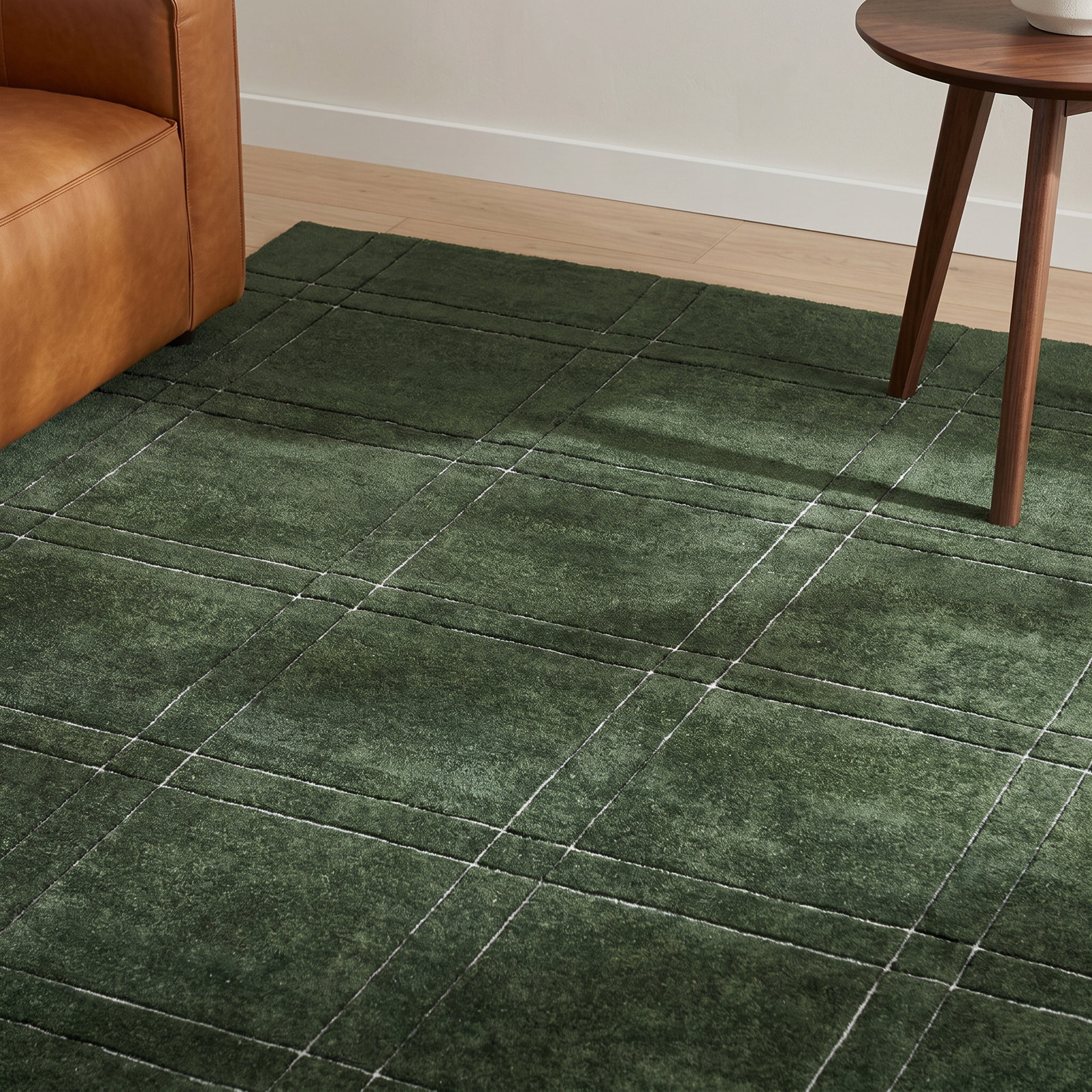 Hand-Tufted Green Plaid Rug, Rectangle 10' x 14'