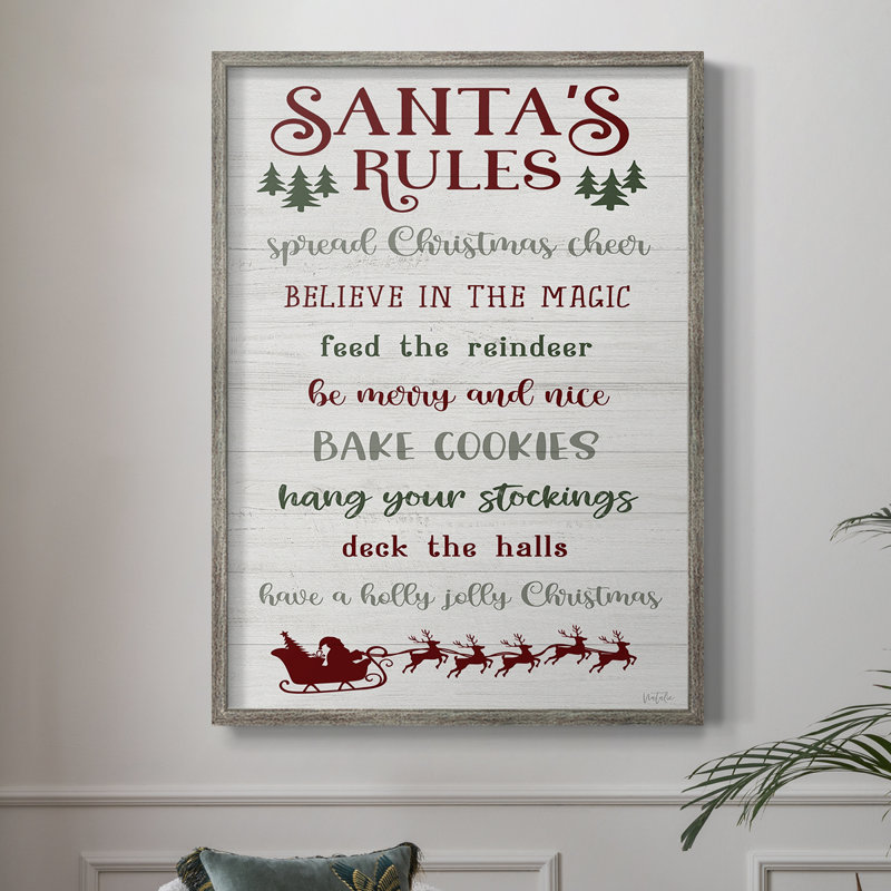 «Santa's Rules», reproduction encadrée - bois massif, H 21 po x l 17 po