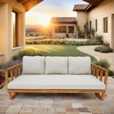 Helga Acacia Wood Patio Outdoor Three-seat Sofa With Cushions by Winston Porter