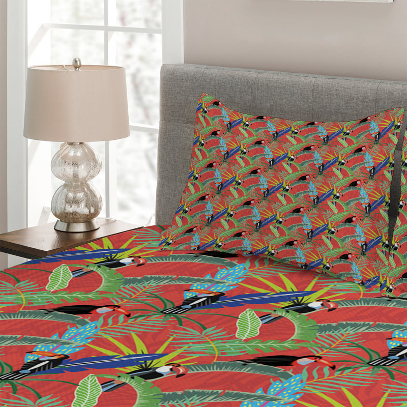 Toucan Coastal Polyester Coverlet, King Bedspread + 2 Shams