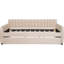 Lit de jour beige rembourré pleine grandeur, sans sommier tapissier, lattes et lit gigogne en bois pour un lit de vie pratique, support de lattes, maisons côtières convenables-1028837579