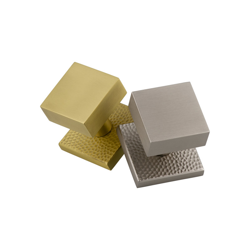 Viaggio Quadrato Hammered Texture Rosette Single Dummy with Quadrato Knob, Satin Nickel