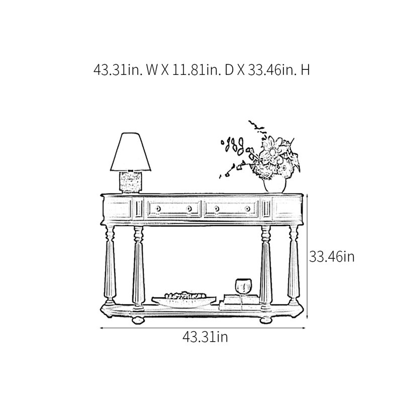 Rural Retro Console Table, 33.46" H x 43.31" W x 11.81" D