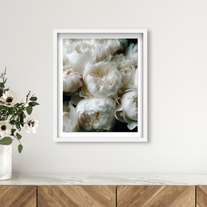 Milk White Muse Shadowbox Floral & Botanical Print by Oliver Gal, Black Frame, 16 x 20, 25.5"H x 21.5"W, White Shadowbox