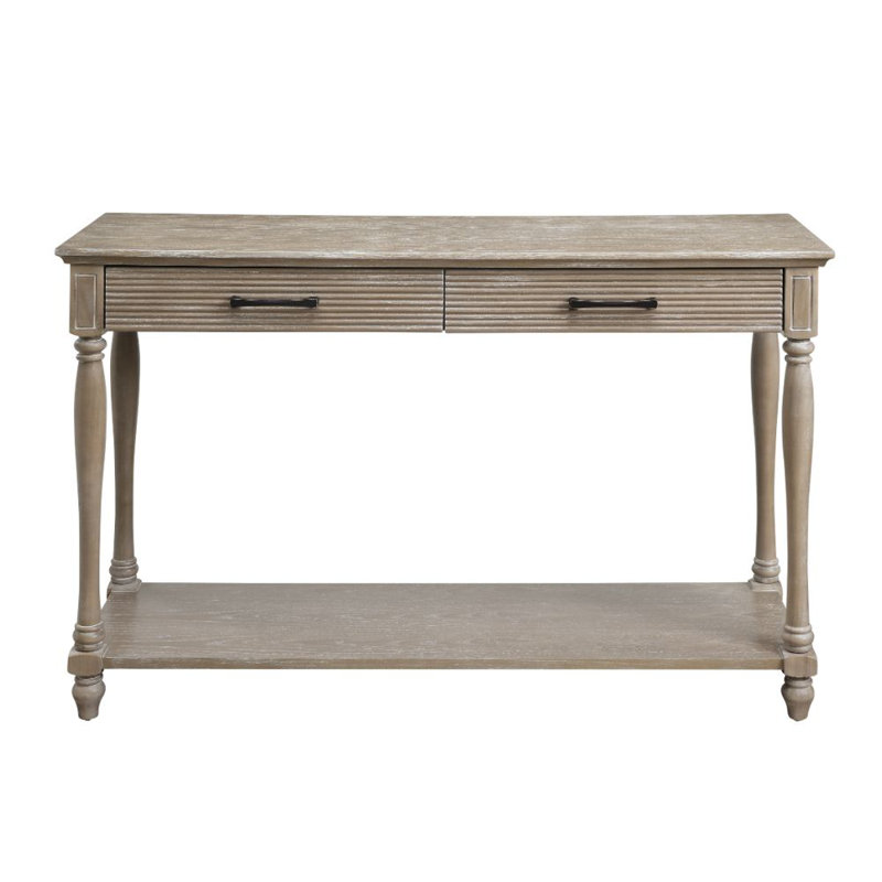 Bazile Transitional 48"L Rectangular Sofa Table with Turned Leg in Weathered Oak