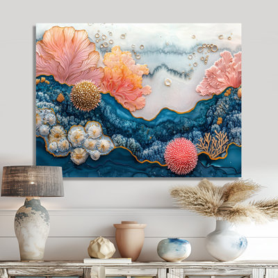 Oursin abstrait et paysage de corail II - reproduction d'art moderne en métal, art mural en métal oursin de mer