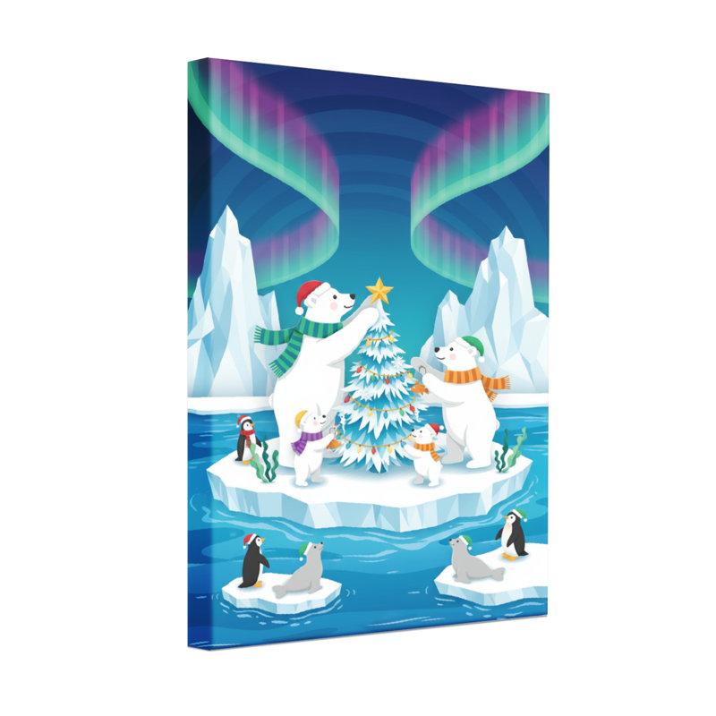 Flocons de neige de Noël, ours polaires, pingouins, glace, aurore