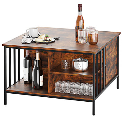 Table basse à plateau relevable avec compartiment caché et tablettes Farmhouse
