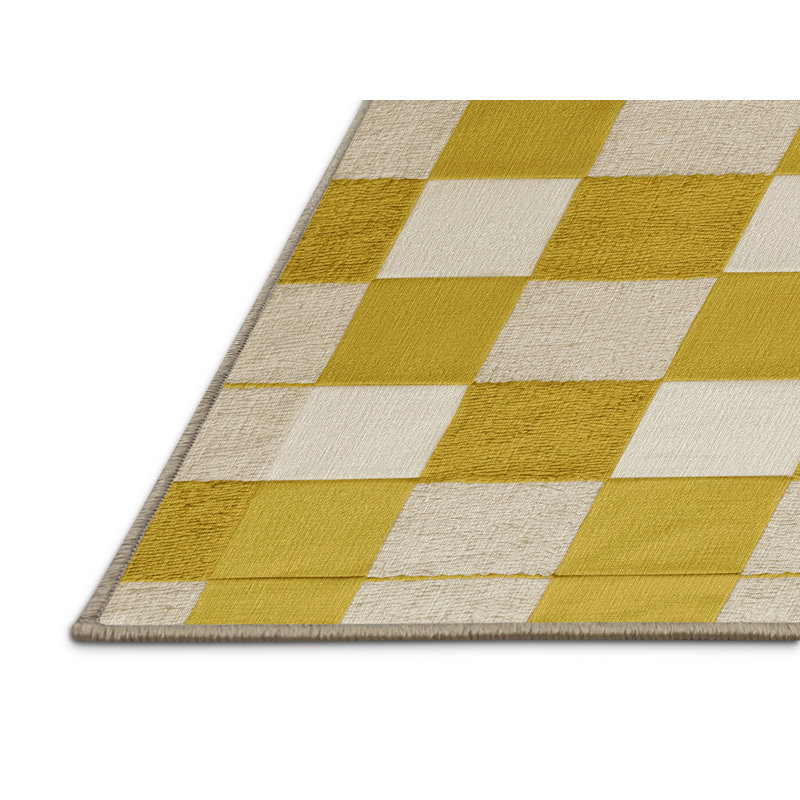 Machine Washable Checkered Brown Area Rug