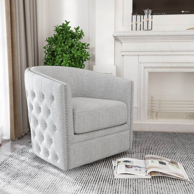 Tasniah Upholstered Swivel Club Chair, Gray Polyester