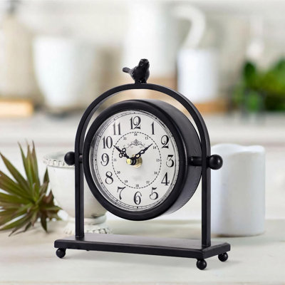 Horloge analogique silencieuse à piles en métal noir